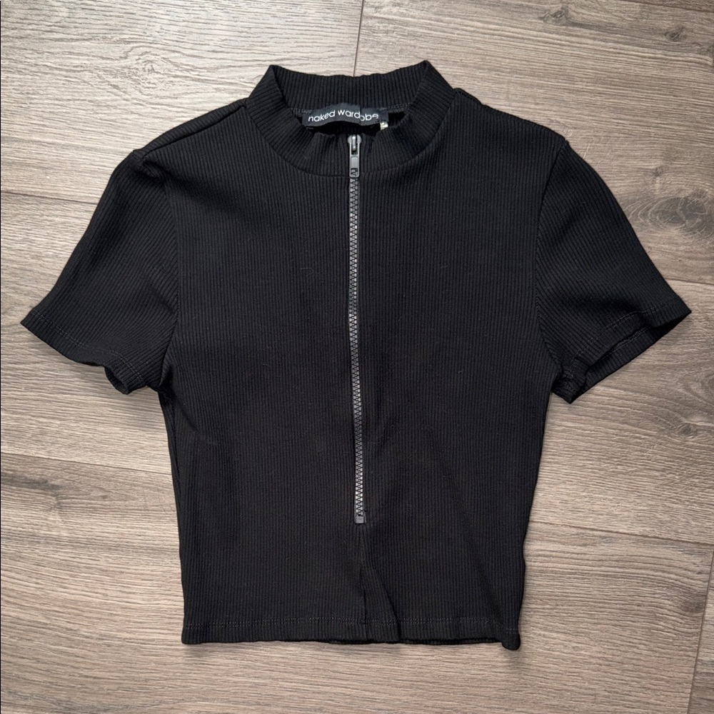 Naked Wardrobe Zip Up Ribbed Top